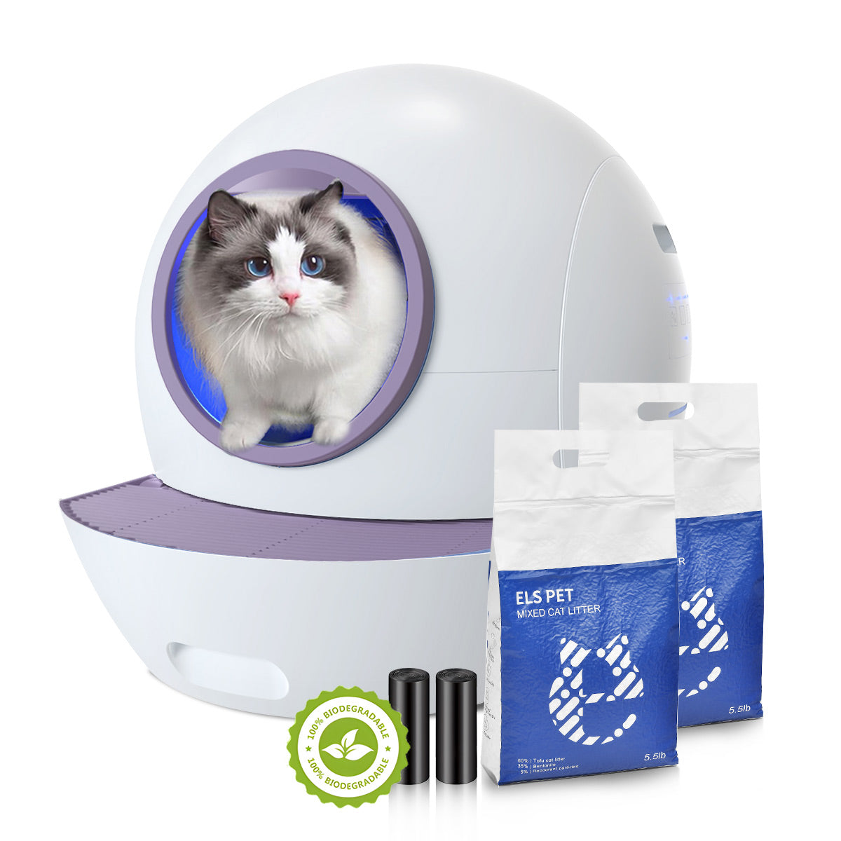 Els Pet Spaceship Self Cleaning Litter Box Eco-friendly Clean Bundle