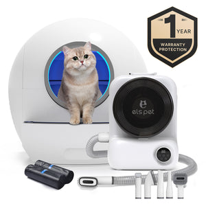 Els Pet Spaceship Self Cleaning Litter Box +Groomdora Grooming Vacuum Kit Bundle