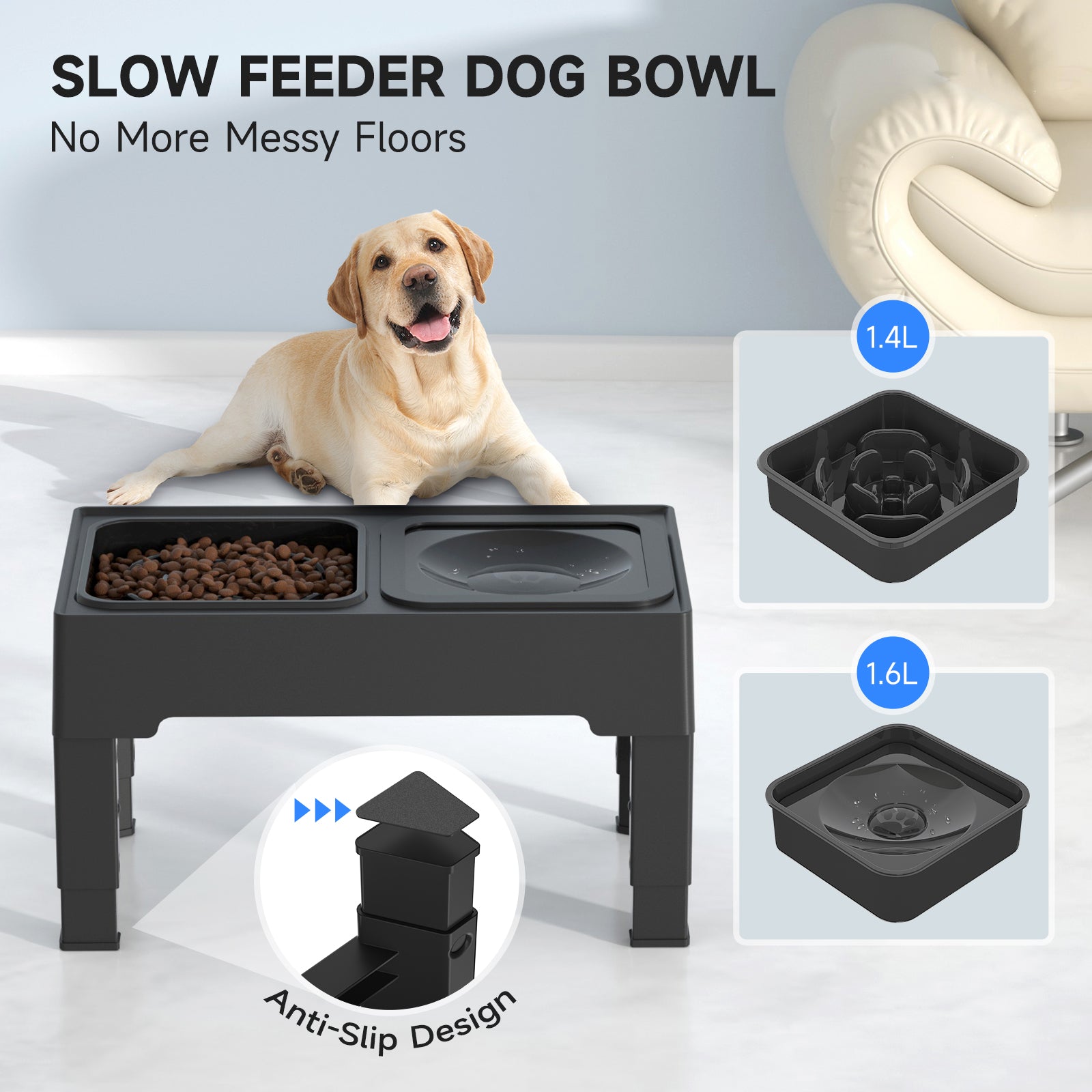 Ownpets Elevated Dog Bowls, Raised Food and Water Bowls with Adjustabl